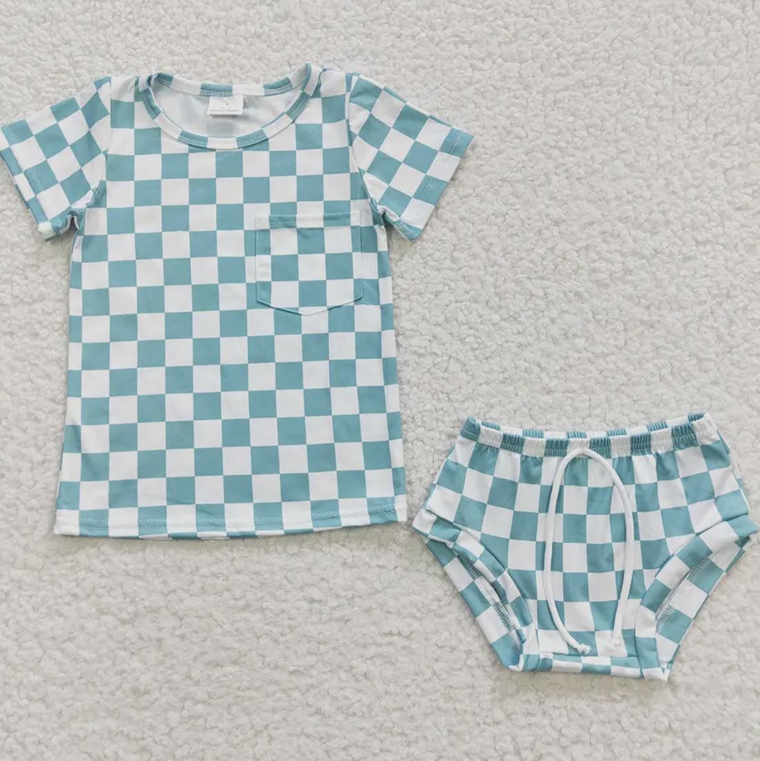 Checkered Blue Bummie Set